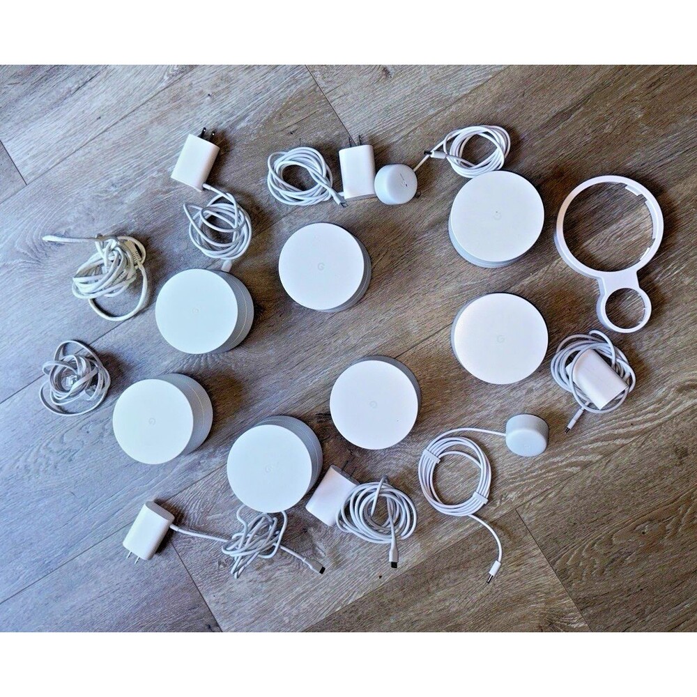 Lot of 7 Google WiFi Mesh Routers AC-1304 GJ2CQ w/ Power Adapters Cables White